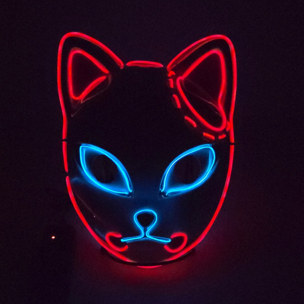 Demon Slayer Style LED Light Up Cat Rave Mask Anime Cosplay Purge Festival Party